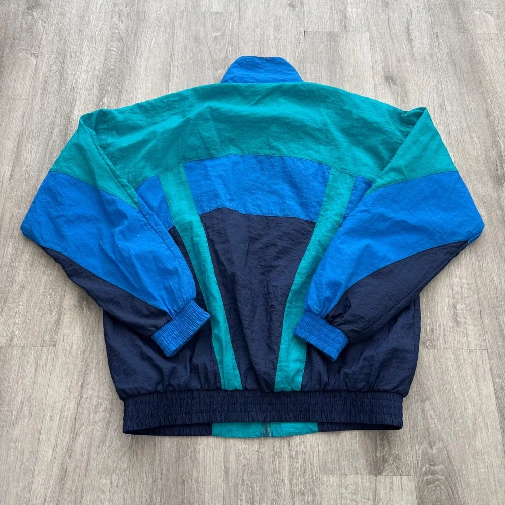 Vintage 80's Adidas Colorblock Track Jacket Mens Medium Teal Blue Windbreaker